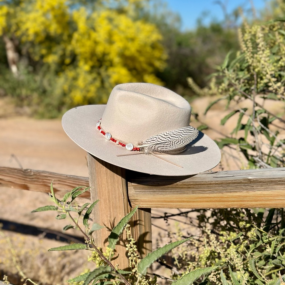 Freshwater Pearl and Red Coral Hat Band - Picture 6 of 9